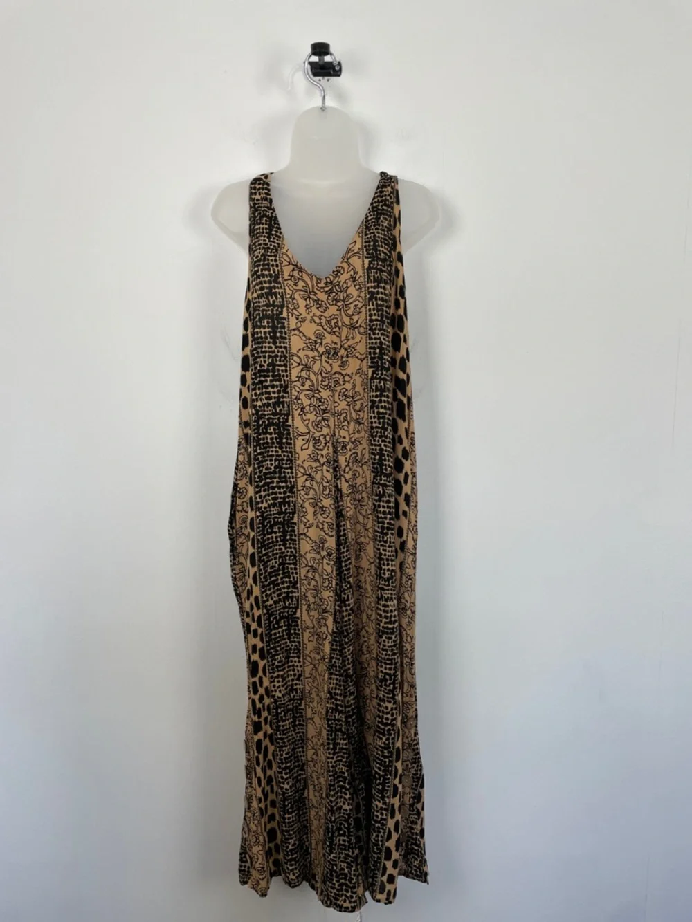 Zury Floral Leopard Print Women's O/S V-Neck Boho Sleeveless Lagenlook Jumpsuit - Picture 2 of 8